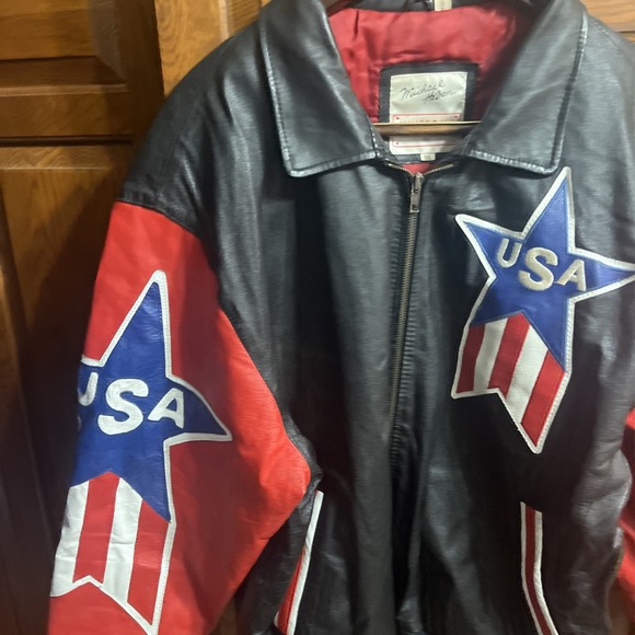 Michael Hoban Wheremi 1991 Leather Bomber Jacket Mens XL USA Flag Patriotic - Picture 3 of 11